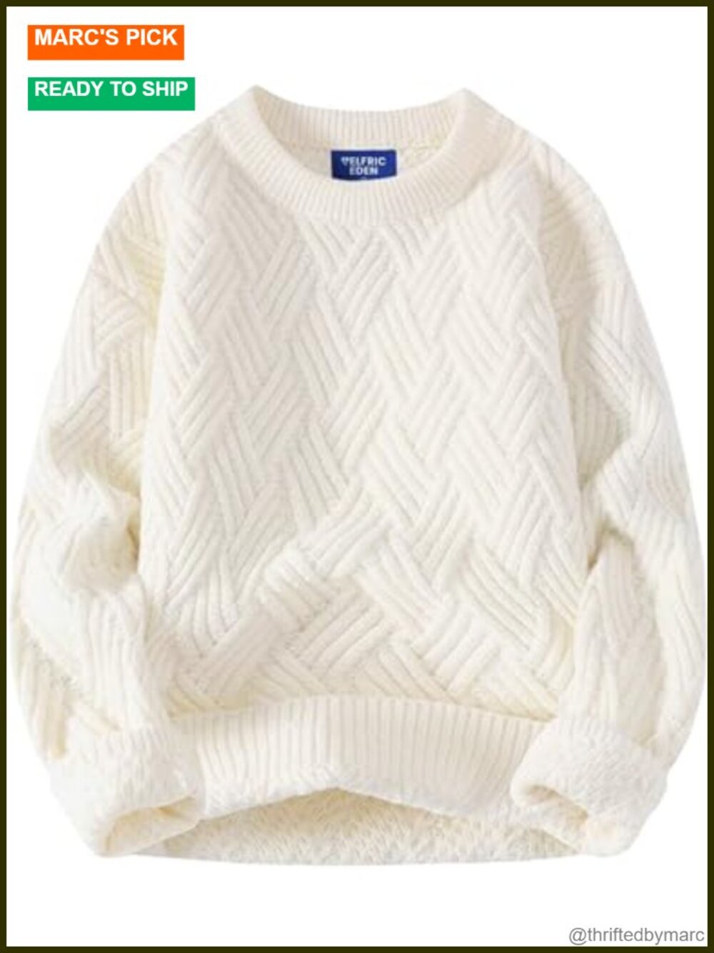 Oversized Vintage Cable Knit Crewneck Sweater Loose Fit Fall Pullover
